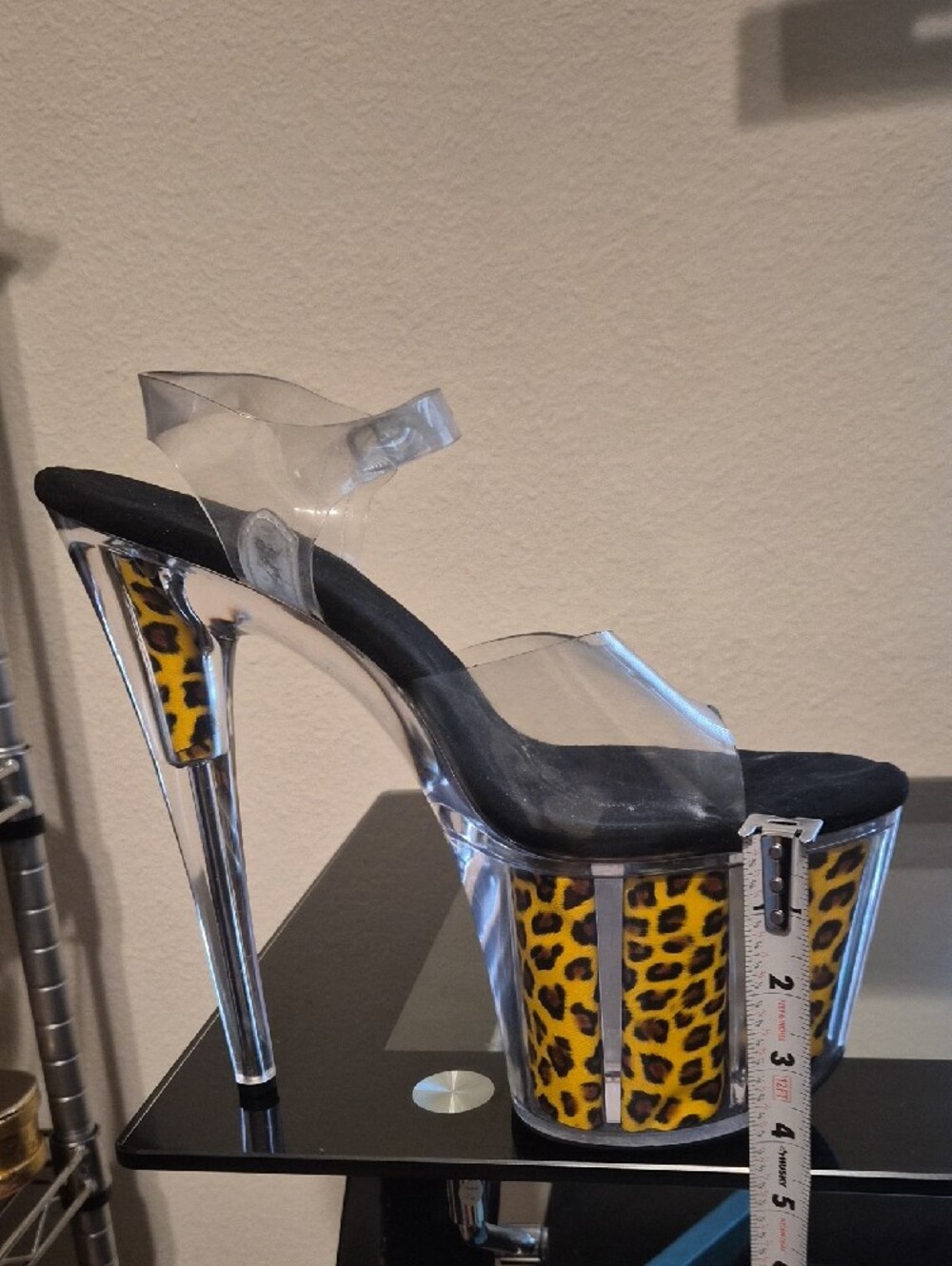 Leopard-Print Platform Heels with Clear Straps - Picture 7 of 7